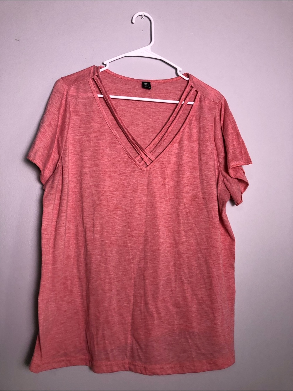 SHEIN Heathered Strappy V-Neck Short Sleeve Tee - Coral Pink